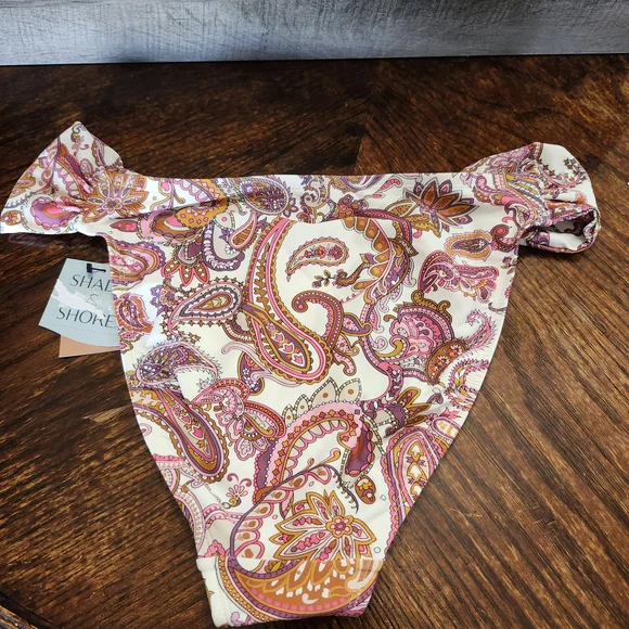 Paisley Bandeau Bikini Set XL NWT Boho Pink Orange Removable Strap High Cut - Picture 5 of 11